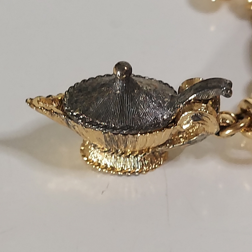 MONET Signed Gold Toned Four Dangle Removable Playful Charm Statement Bracelet - Picture 10 of 16